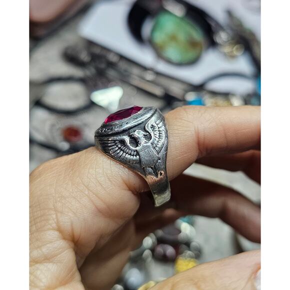 Vintage Mid-Century US Air Force Sterling Silver Lab Ruby Ring - Picture 6 of 7